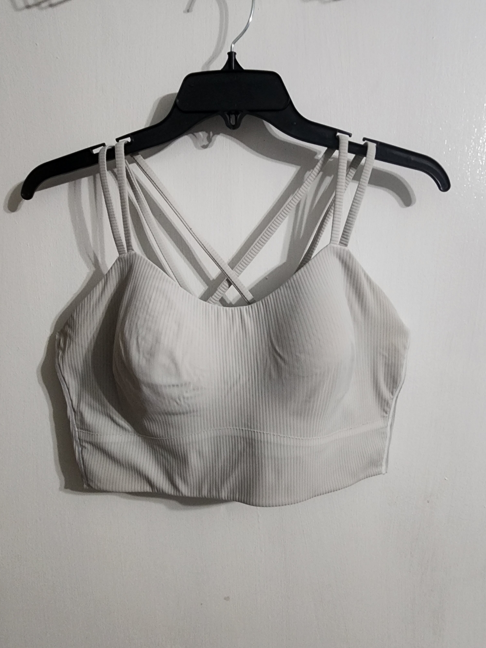 Lululemon Ribbed Strappy Bra in Light Gray/Cream